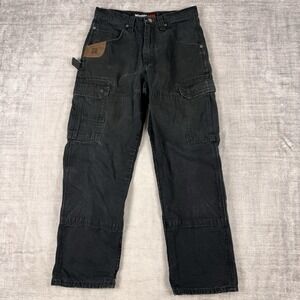 Wrangler Riggs Pants Mens 33x30 Black Cargo Carpenter Canvas Flannel Lined Work